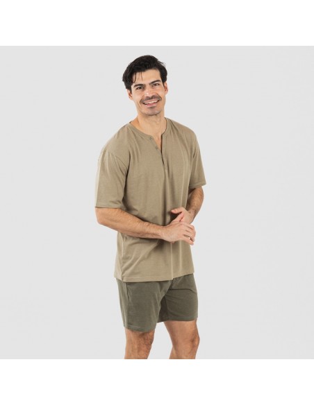 Pijama corto hombre con botones verde cacería - verde oscuro