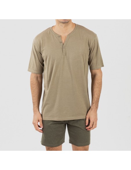 Pijama corto hombre con botones verde cacería - verde oscuro