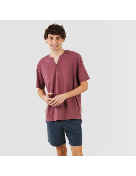 Pijama corto hombre con botones burdeos - marino