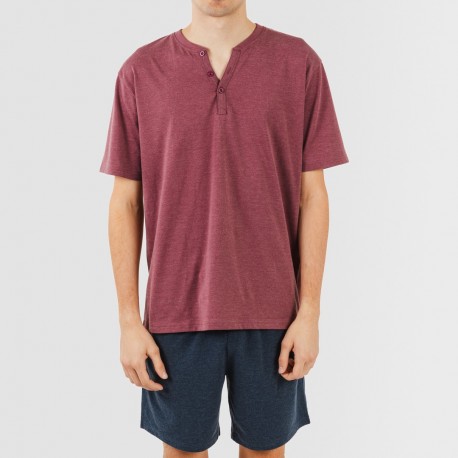 Pijama corto hombre con botones burdeos - marino