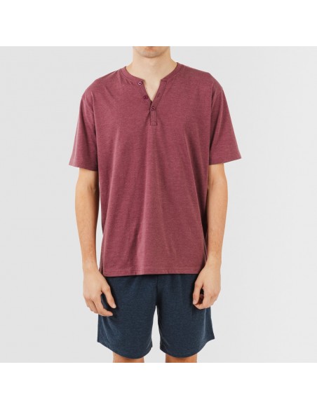 Pijama corto hombre con botones burdeos - marino