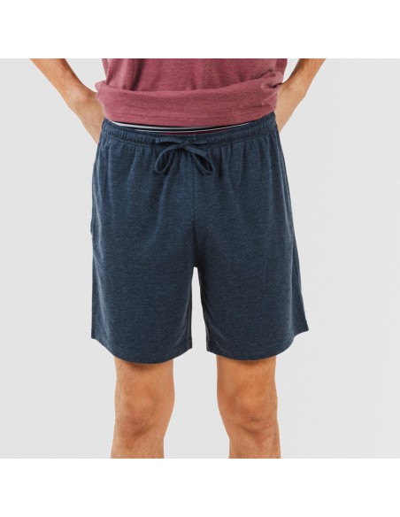 Pijama corto hombre con botones burdeos - marino
