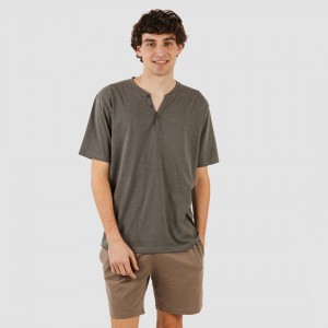 Pijama corto hombre con botones petroleo - marron