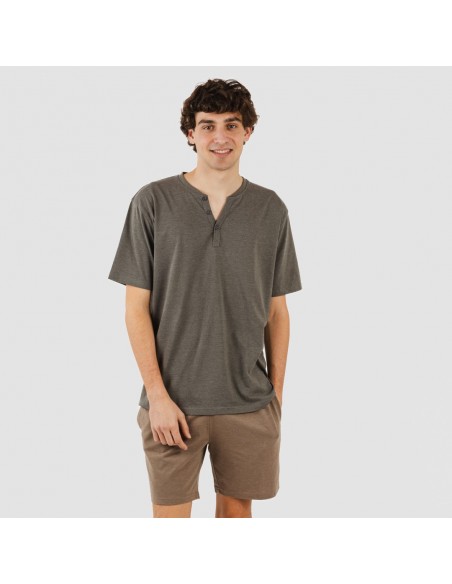 Pijama corto hombre con botones petroleo - marron