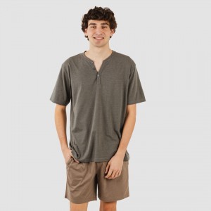 Pijama corto hombre con botones petroleo - marron 2