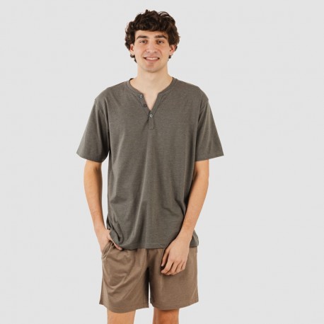 Pijama corto hombre con botones petroleo - marron