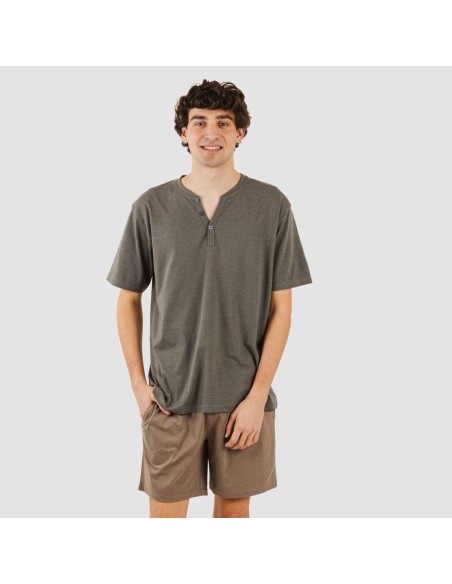 Pijama corto hombre con botones petroleo - marron