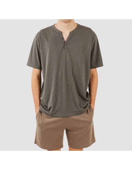 Pijama corto hombre con botones petroleo - marron