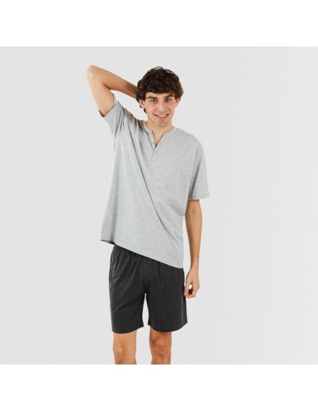 Pijama corto hombre con botones perla - marengo