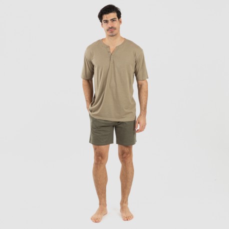 Pijama corto hombre con botones verde cacería - verde oscuro