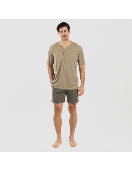 Pijama corto hombre con botones verde cacería - verde oscuro
