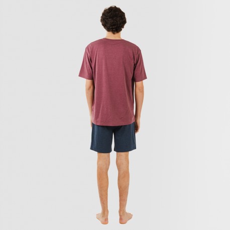 Pijama corto hombre con botones burdeos - marino