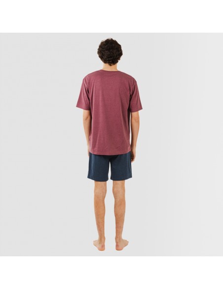 Pijama corto hombre con botones burdeos - marino
