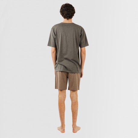 Pijama corto hombre con botones petroleo - marron