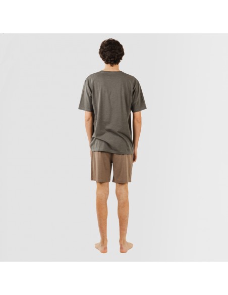 Pijama corto hombre con botones petroleo - marron