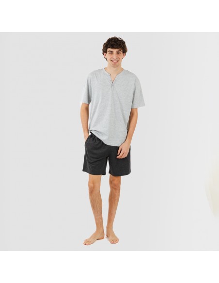 Pijama corto hombre con botones perla - marengo