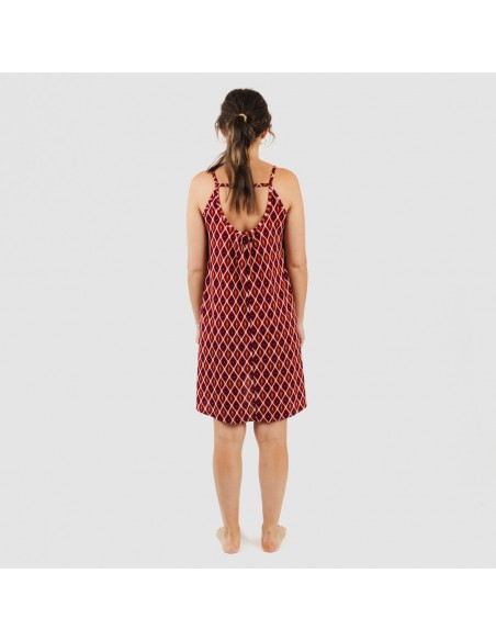 Vestido corto tirantes crepe Cartagena burdeos