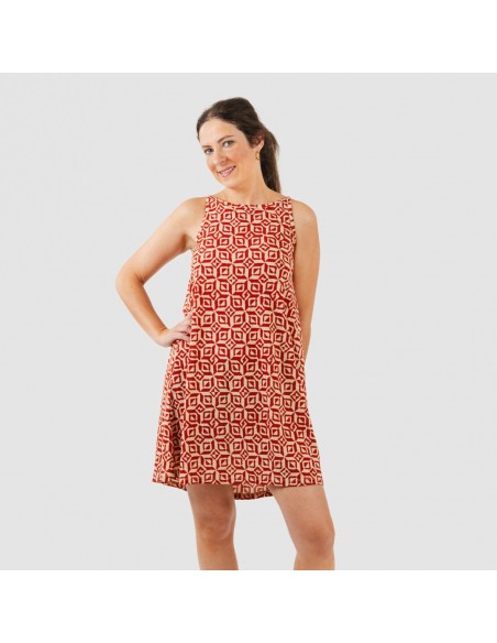 Vestido corto tirantes crepe Corinto teja