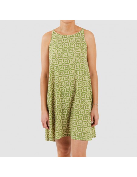 Vestido corto tirantes crepe Corinto verde hierba