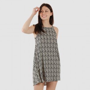 Vestido corto tirantes crepe Malibu beige - negro