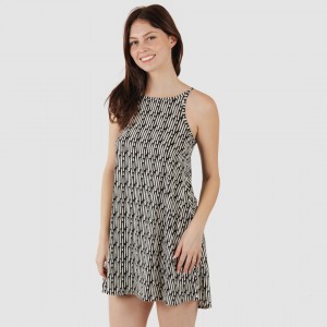 Vestido corto tirantes crepe Malibu beige - negro 2