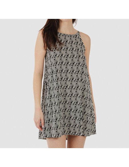 Vestido corto tirantes crepe Malibu beige - negro