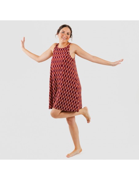 Vestido corto tirantes crepe Cartagena burdeos