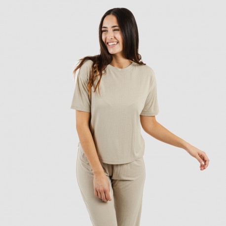 Pijama largo manga corta viscosa mujer liso