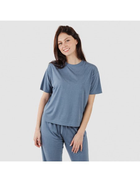 Pijama largo manga corta viscosa mujer liso