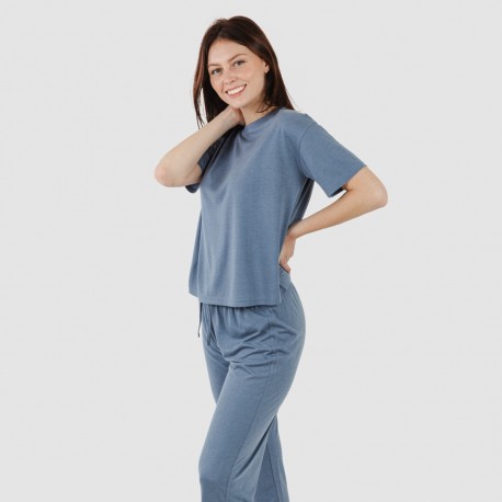 Pijama largo manga corta viscosa mujer liso