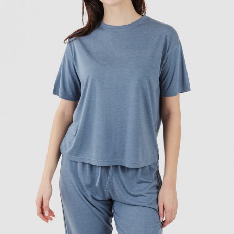 Pijama largo manga corta viscosa mujer liso