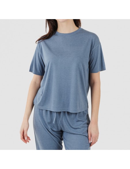 Pijama largo manga corta viscosa mujer liso