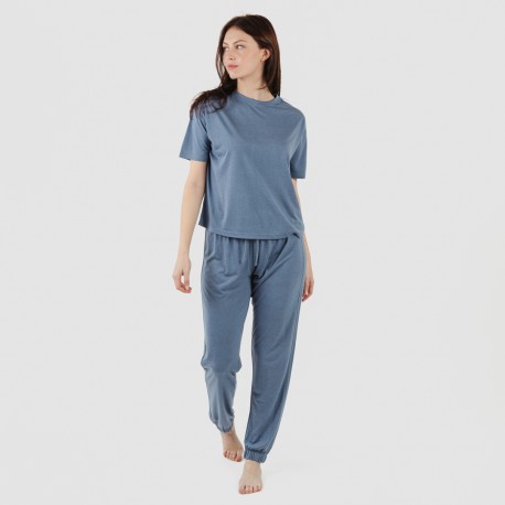 Pijama largo manga corta viscosa mujer liso