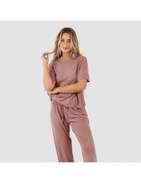 Pijama largo manga corta viscosa mujer liso