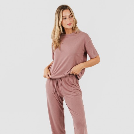 Pijama largo manga corta viscosa mujer liso