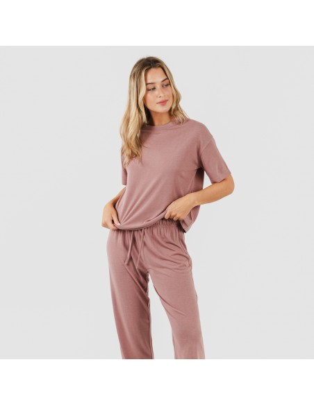 Pijama largo manga corta viscosa mujer liso