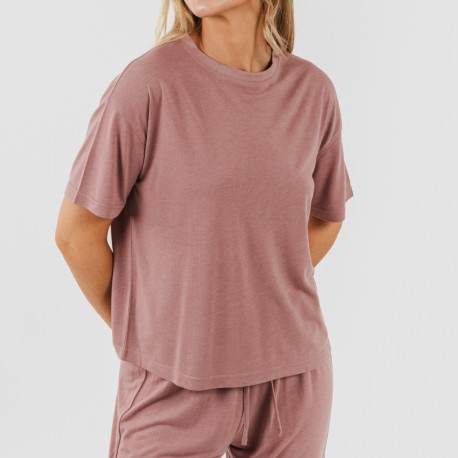 Pijama largo manga corta viscosa mujer liso