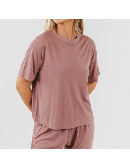 Pijama largo manga corta viscosa mujer liso