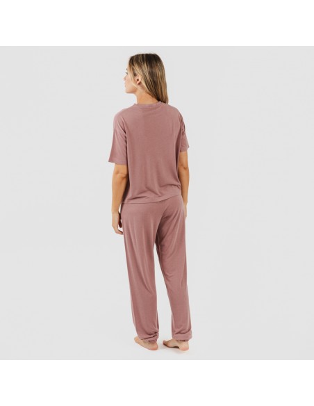 Pijama largo manga corta viscosa mujer liso
