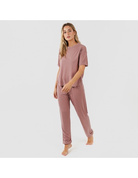 Pijama largo manga corta viscosa mujer liso
