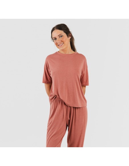 Pijama largo manga corta viscosa mujer liso