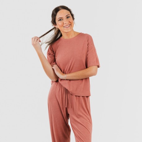 Pijama largo manga corta viscosa mujer liso