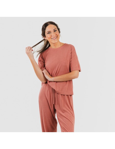 Pijama largo manga corta viscosa mujer liso