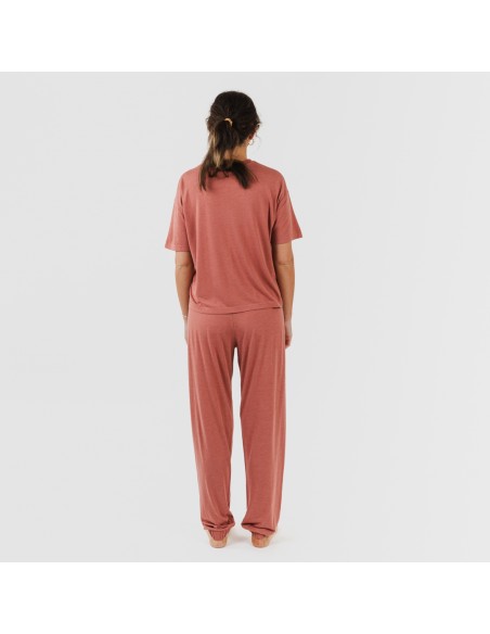 Pijama largo manga corta viscosa mujer liso