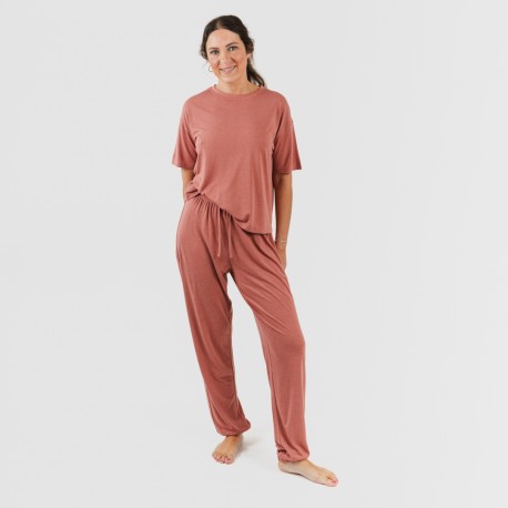 Pijama largo manga corta viscosa mujer liso