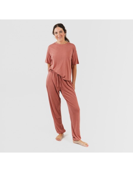 Pijama largo manga corta viscosa mujer liso