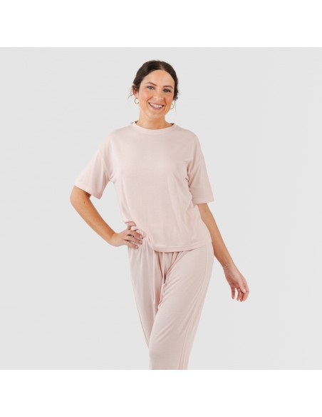 Pijama largo manga corta viscosa mujer liso