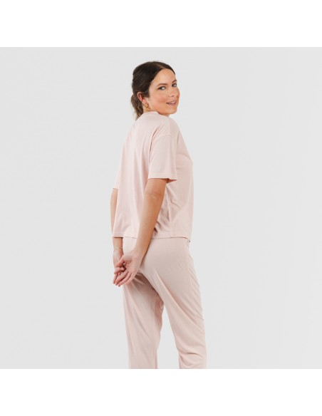 Pijama largo manga corta viscosa mujer liso