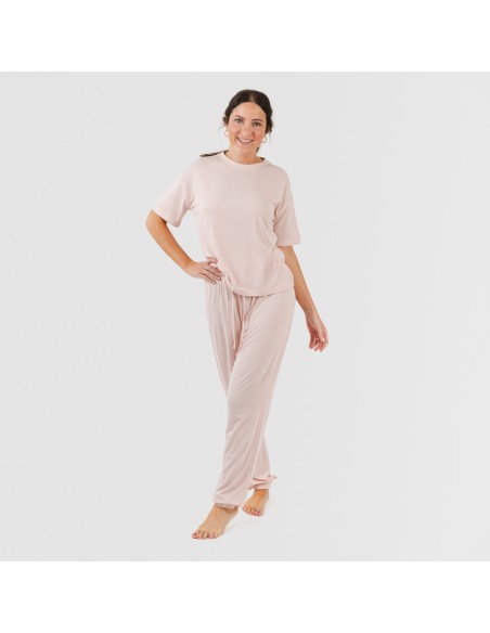 Pijama largo manga corta viscosa mujer liso