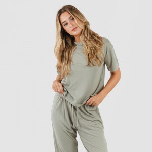 Pijama largo manga corta viscosa mujer liso